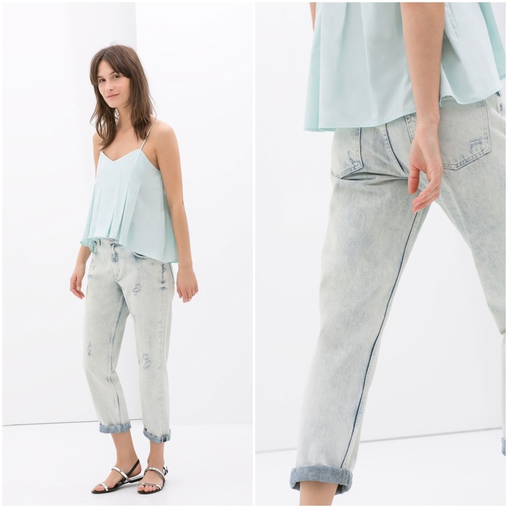 ZARA Girlfriend Fit Ripped Jean:Blue, US 8/EUR 40